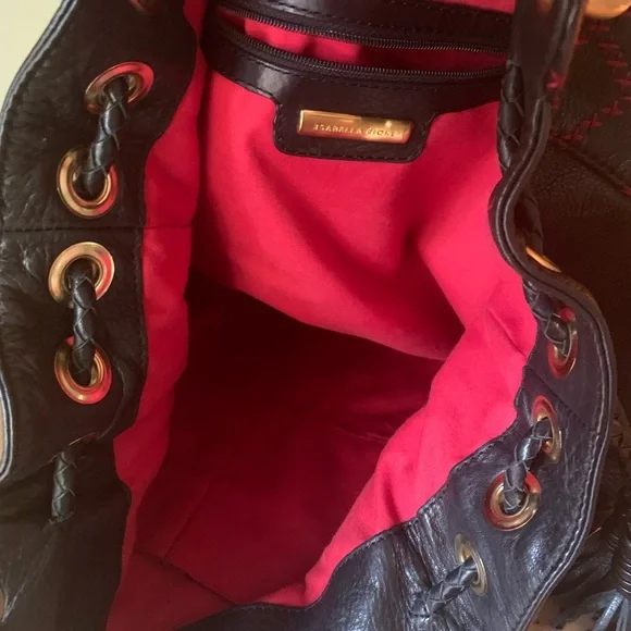 Isabella Fiore black leather embroidered large bag - Picture 7 of 13